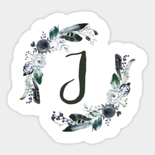 Floral Monogram J Dark Bohemian Flora Sticker